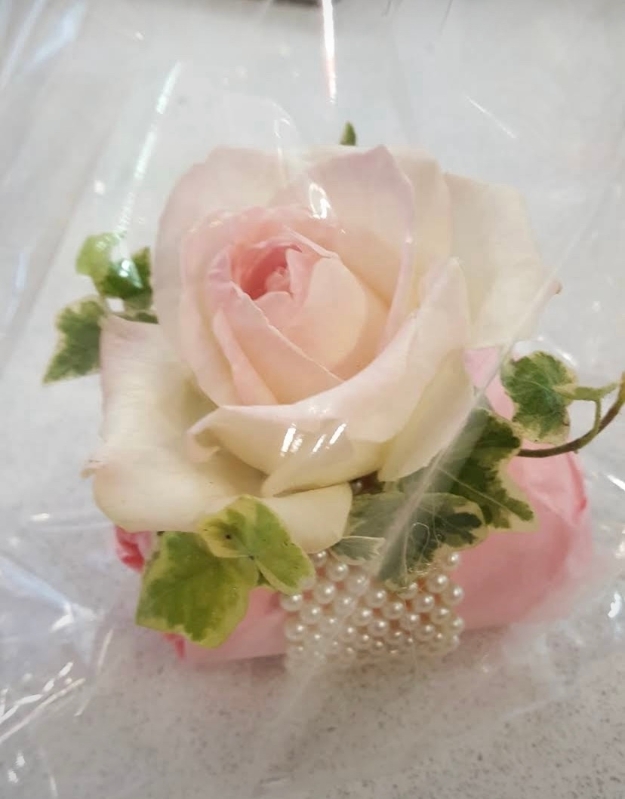 White rose wrist corsage