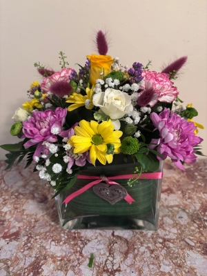 Mother’s Day glass cube arrangement