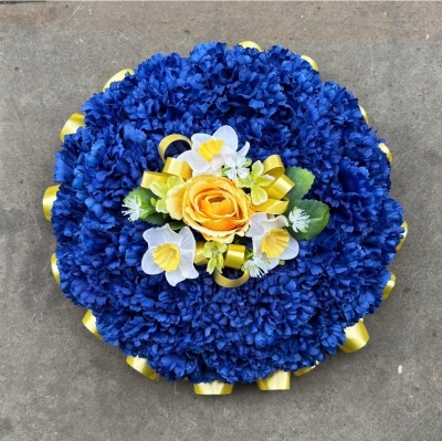 Artificial Blue and yellow posy pad