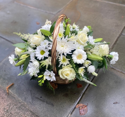 Beautiful white basket arrangement