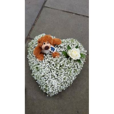 Gypsophila Heart with Teddy Bear