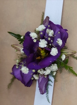 Purple wrist corsage