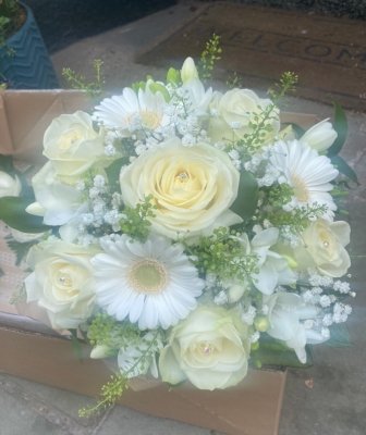 White rose and gerbera wedding bouquet