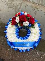 Blue and red massed wreath