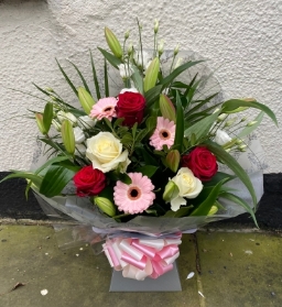 Lily and rose front facing hand tied