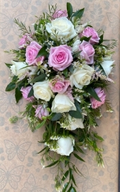 Pink and white rose shower bouquet