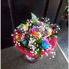 Rainbow Rose Vase Arrangement