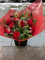 Red rose and gyp hand tied