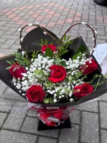 Red rose heart hand tied