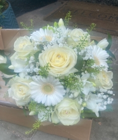 White rose and gerbera wedding bouquet