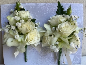 White spray rose corsage